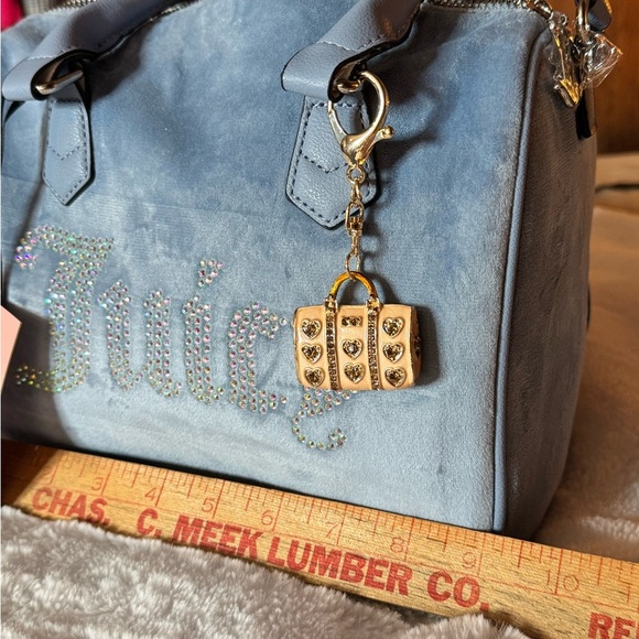 Juicy Couture Light Blue Velvet Satchel Bag with a gold purse charm.. NWT) - Picture 5 of 9